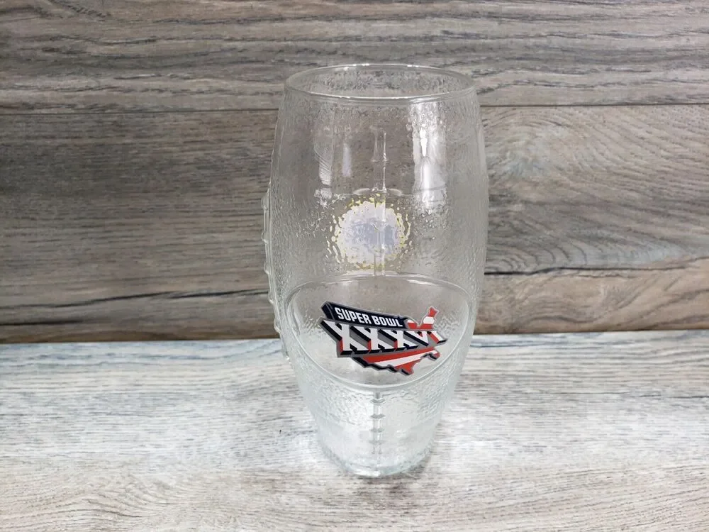 NFL Super Bowl XXXVI Miller Lite Logo Clear Drinking Glass Football Shaped